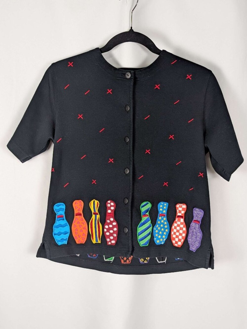 Vintage Bechamel Black Button-Down Bowling Pin Cardigan - Size Small
